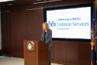 Interim Vice President for Student Life Christina Hernandez addresses attendees at the annual Veterans Day ceremony.