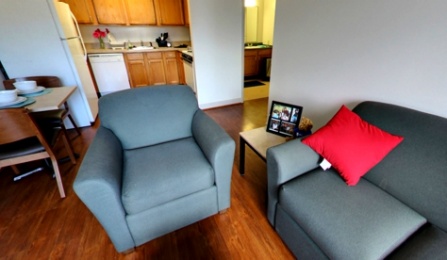 South Lake Village 2 bed 1 bath Living Room (Panoramic View). 